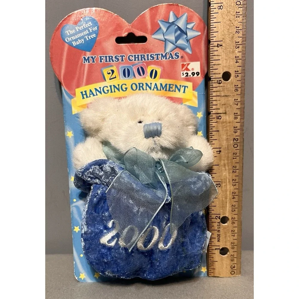 Vtg DanDee Baby Boy First Christmas 2000‎ Ornament Blue Teddy Bear Soft Plush